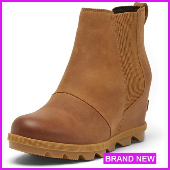 Leather Chelsea Boots Wedge Heel Calf High Waterproof Chic Minimal Classic